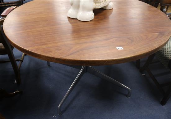 An Eames teak and aluminium circular table, Diam. 122cm
